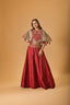 Cape style Indowestern Maroon silk lehenga