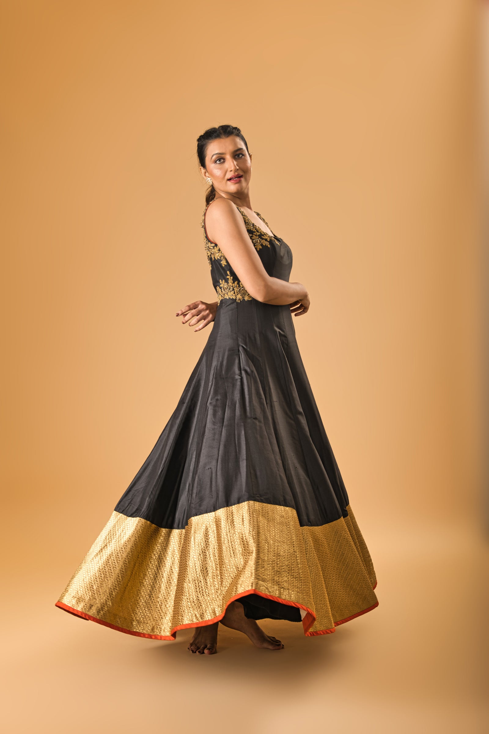 Black and gold silk gown