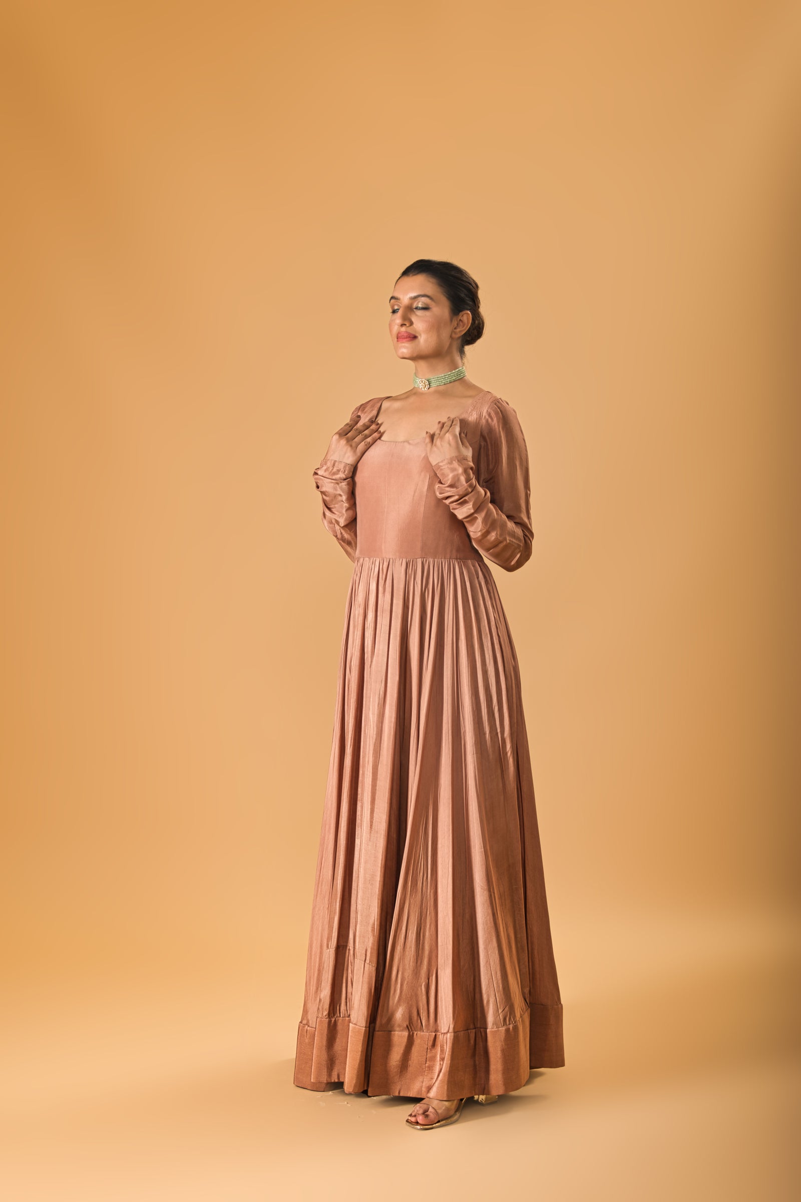 Wide ghera Chikoo brown Anarkali