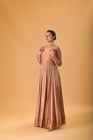 Wide ghera Chikoo brown Anarkali