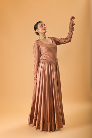 Wide ghera Chikoo brown Anarkali