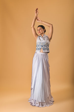 Lilac Indowestern drape lehenga