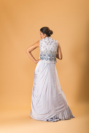 Lilac Indowestern drape lehenga
