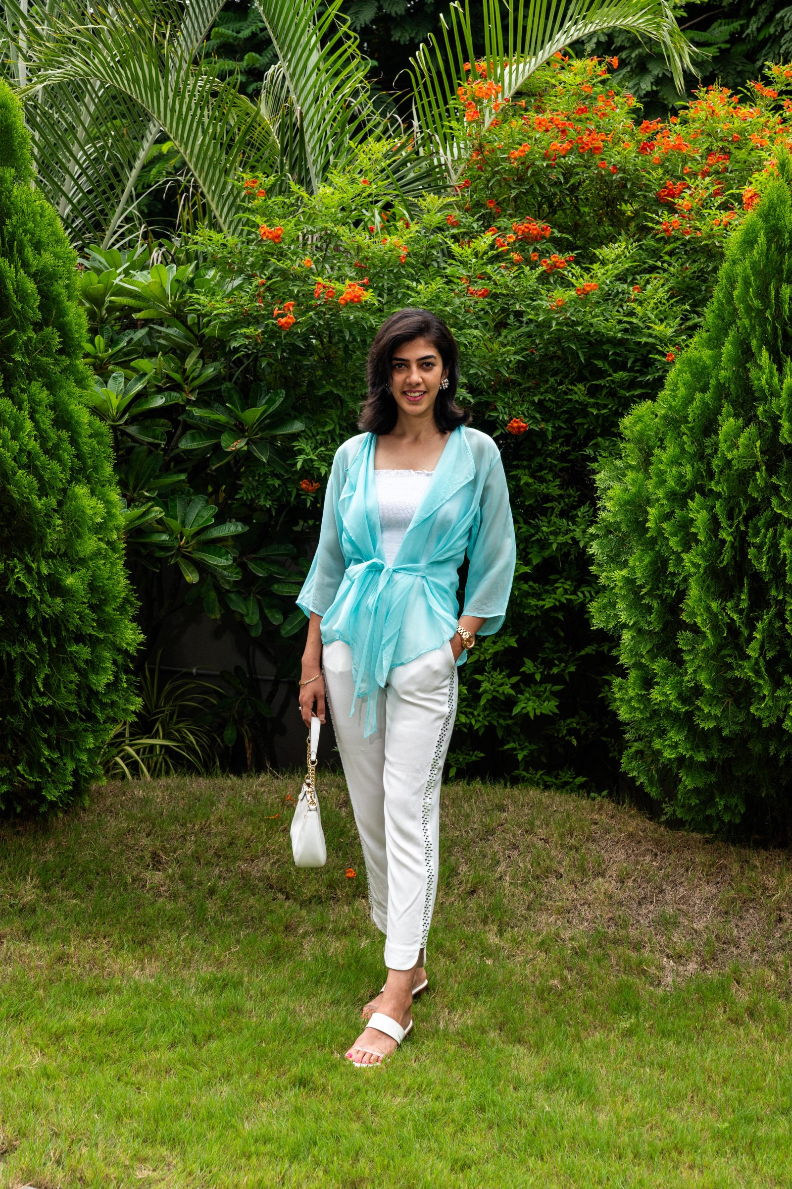 Aqua blue soft organza shrug
