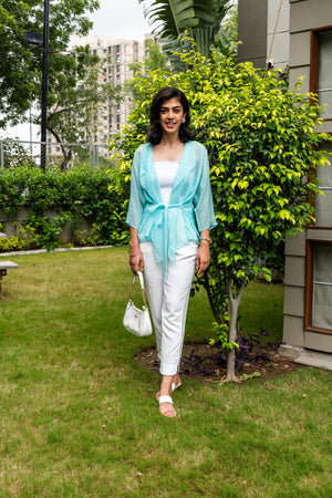 Aqua blue soft organza shrug