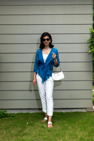 Denim blue soft organza shrug