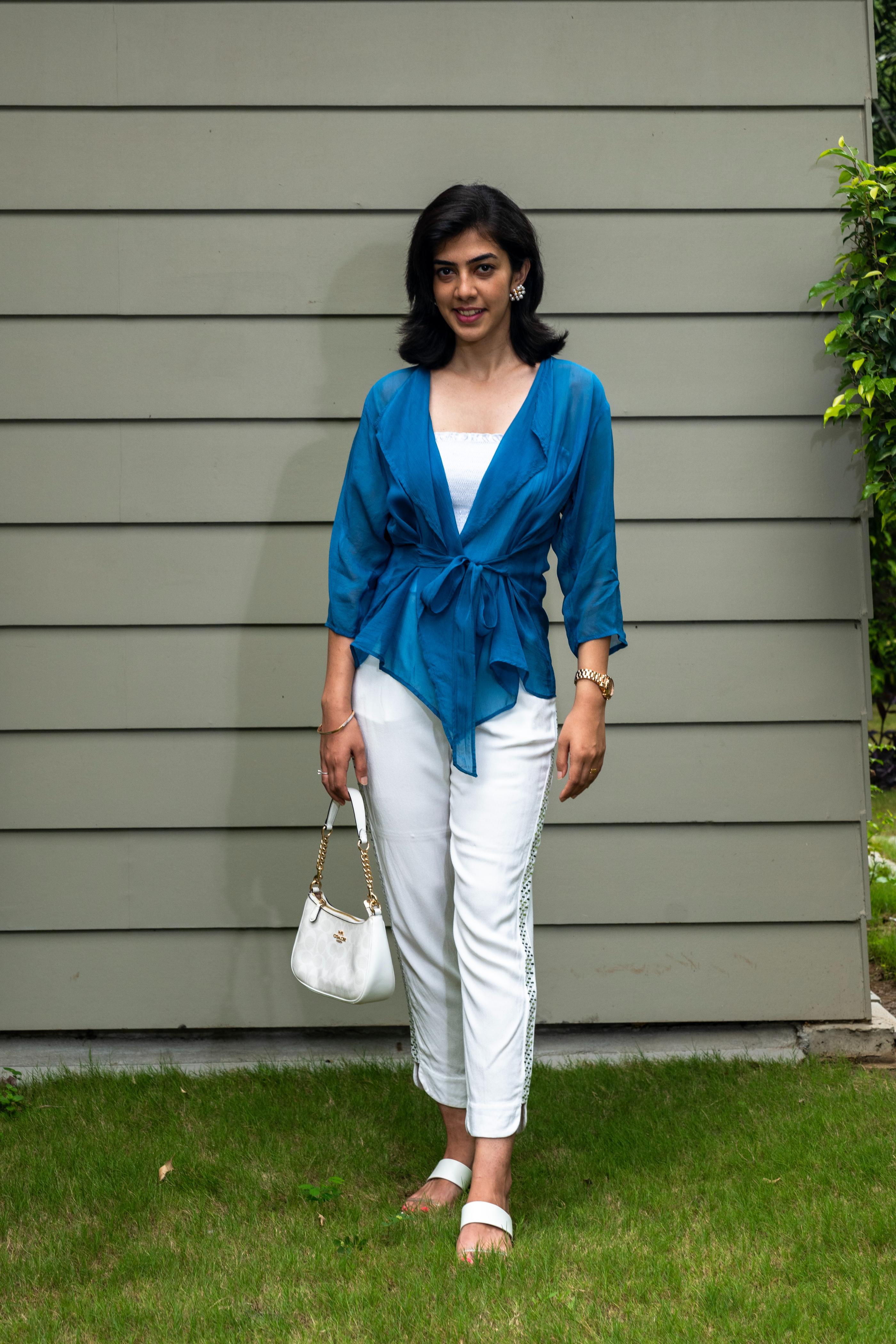 Denim blue soft organza shrug