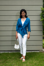 Denim blue soft organza shrug