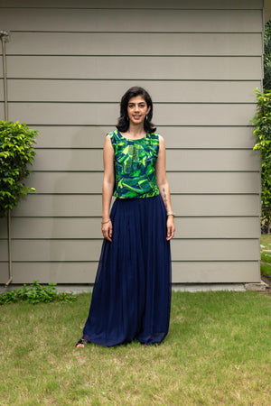 Printed silk boxy top and pallazo set