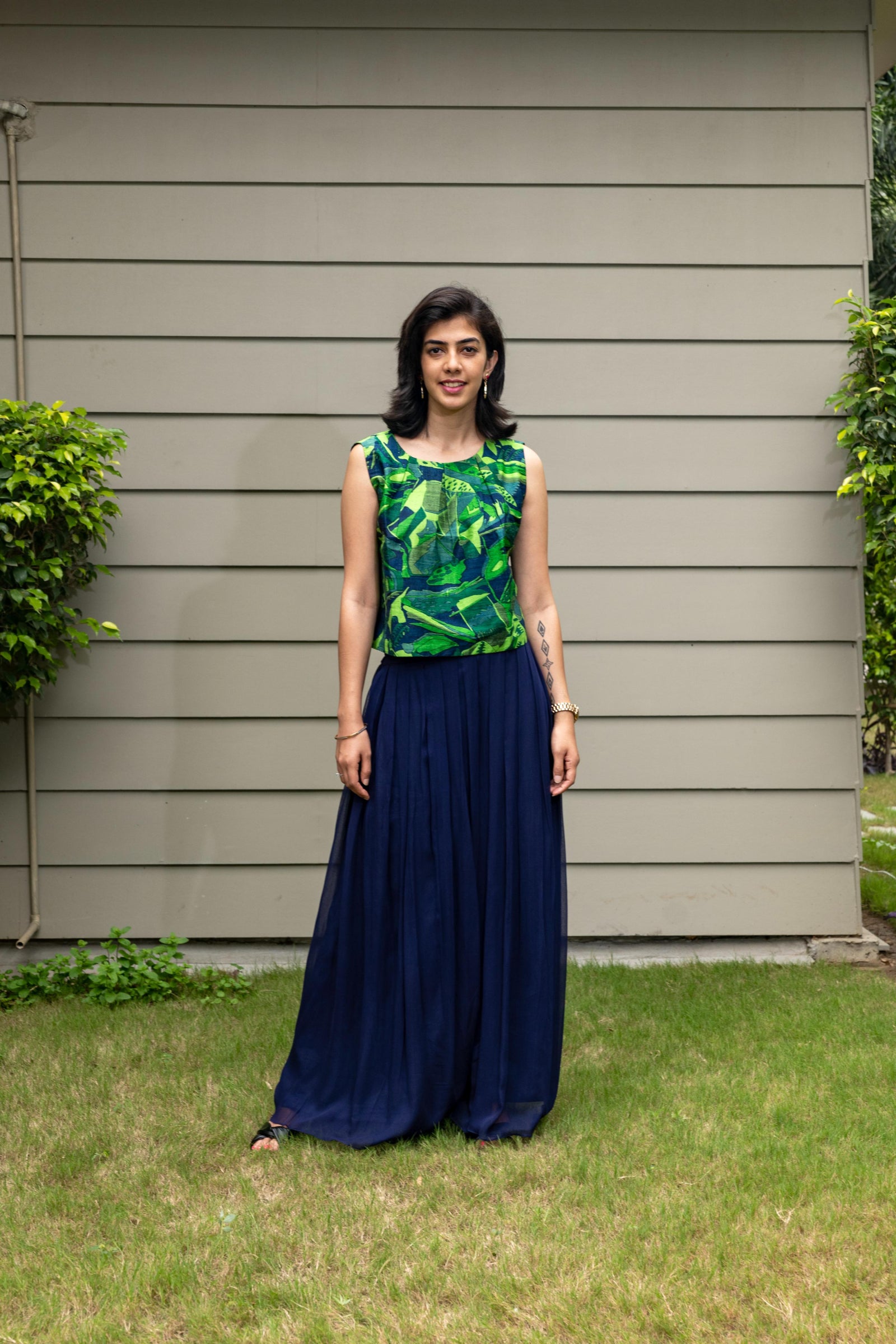 Printed silk boxy top and pallazo set