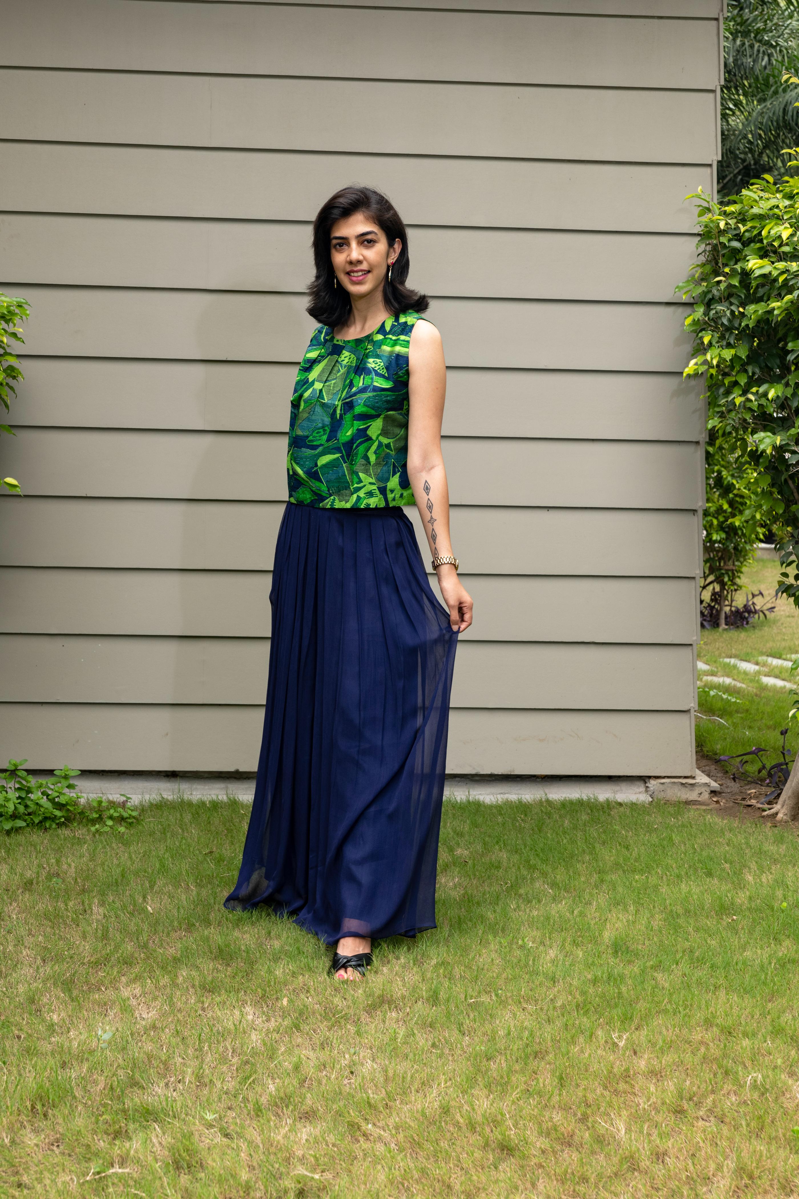 Printed silk boxy top and pallazo set