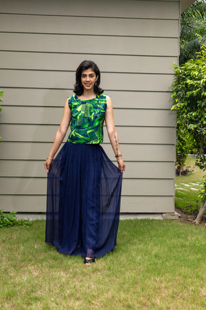 Printed silk boxy top and pallazo set