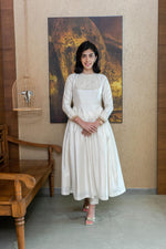 White silk chikankari neck kalidar kurta