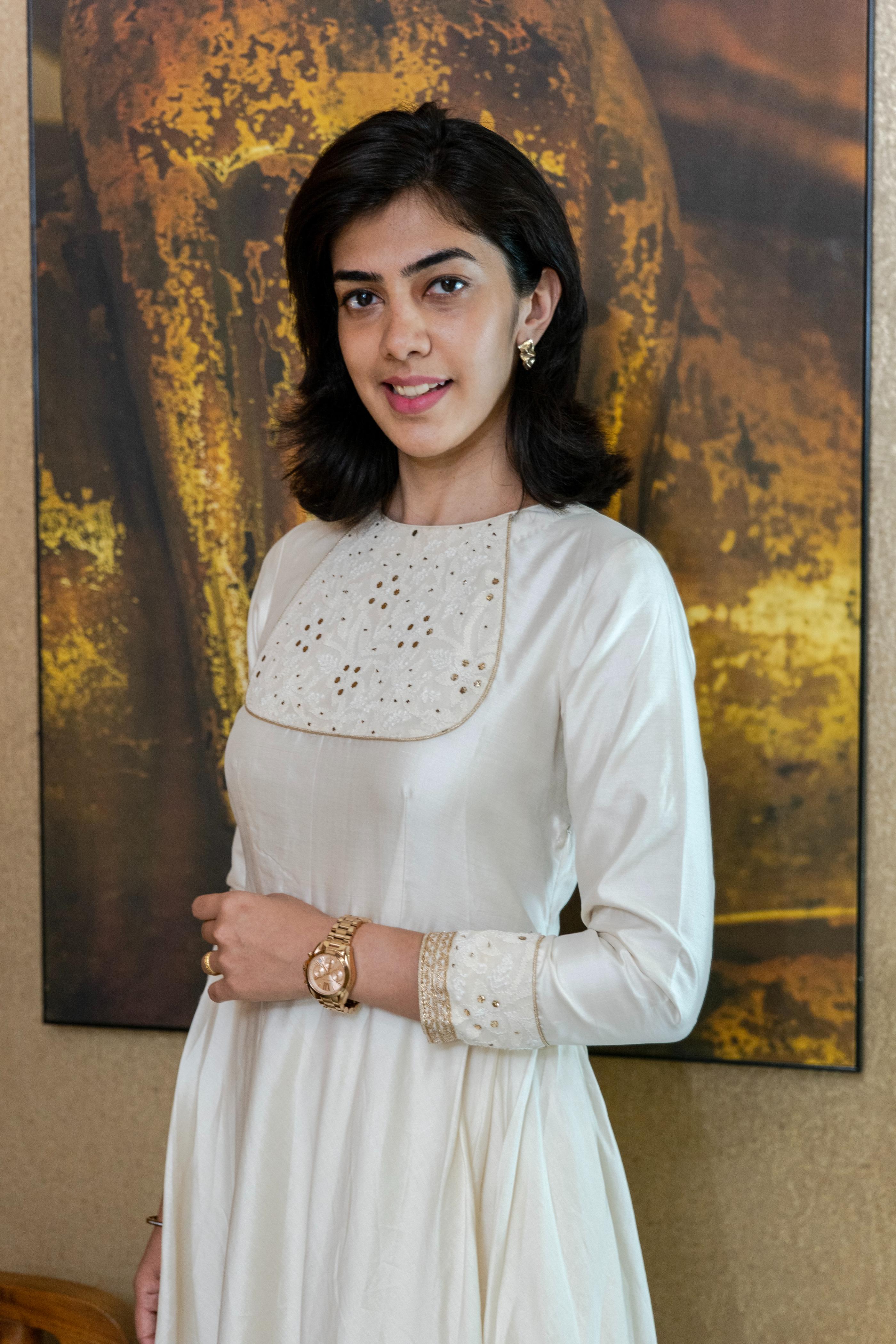 White silk chikankari neck kalidar kurta