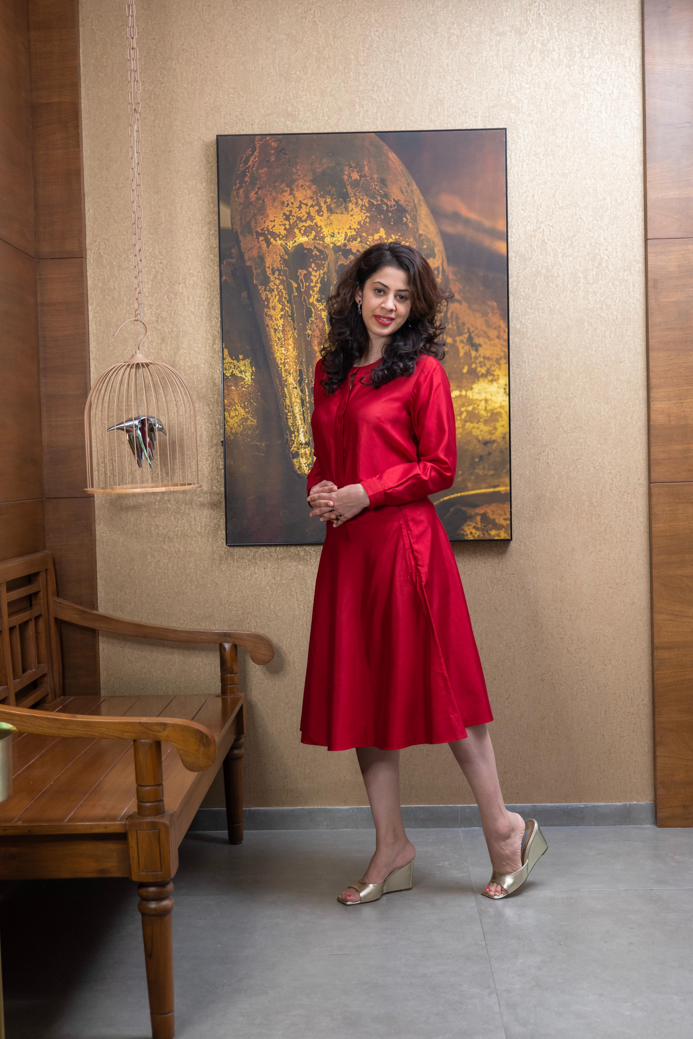 Rouge red soft silk Co - Ord top and skirt set