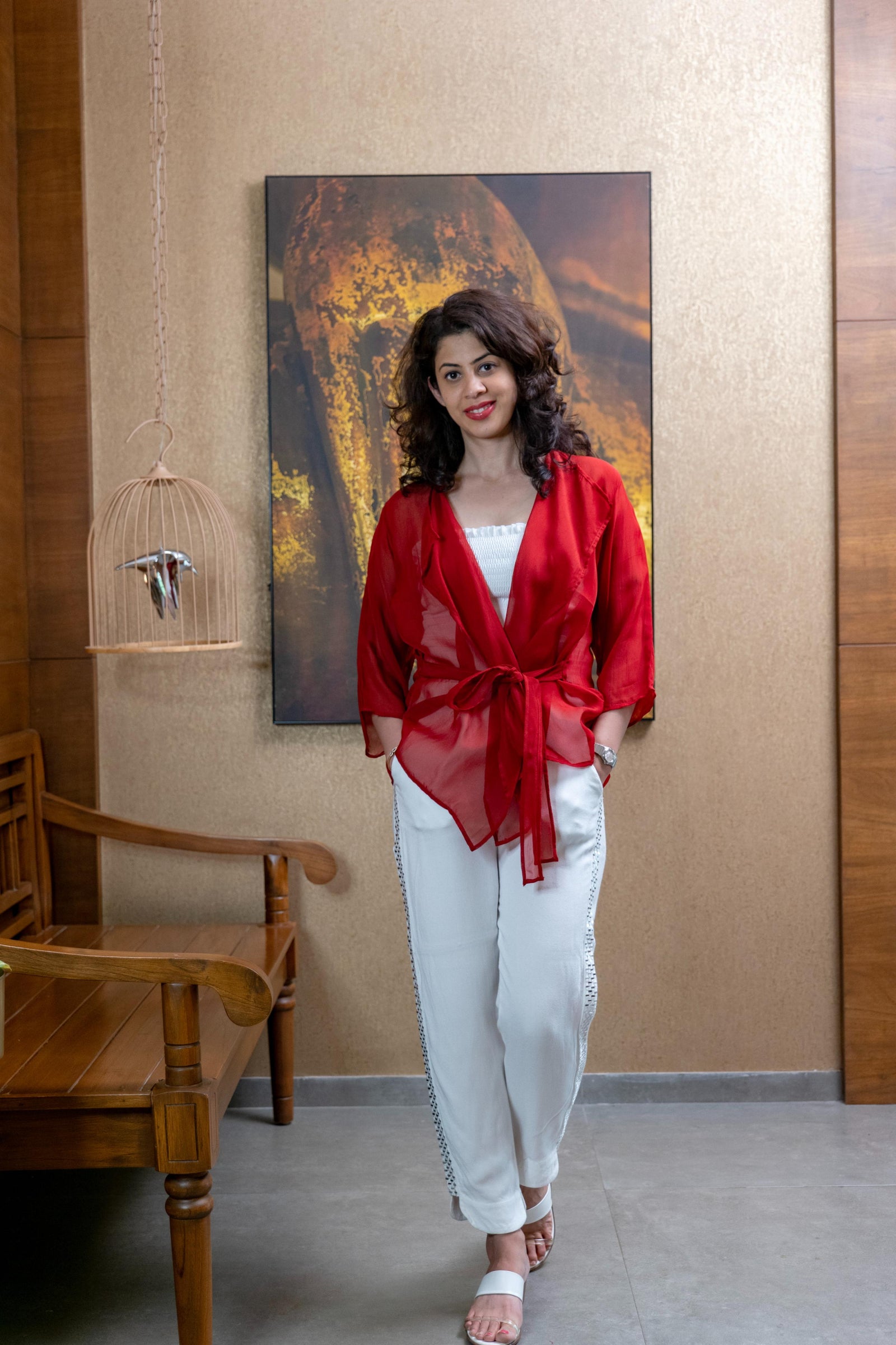Red soft organza shrug