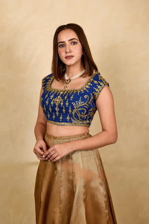 Royal blue Banarasi Tanchoi silk blouse