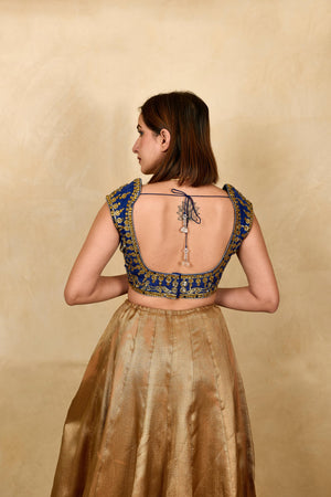 Royal blue Banarasi Tanchoi silk blouse