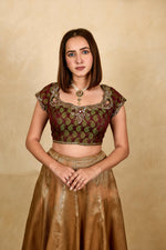 Olive green two tone silk blouse