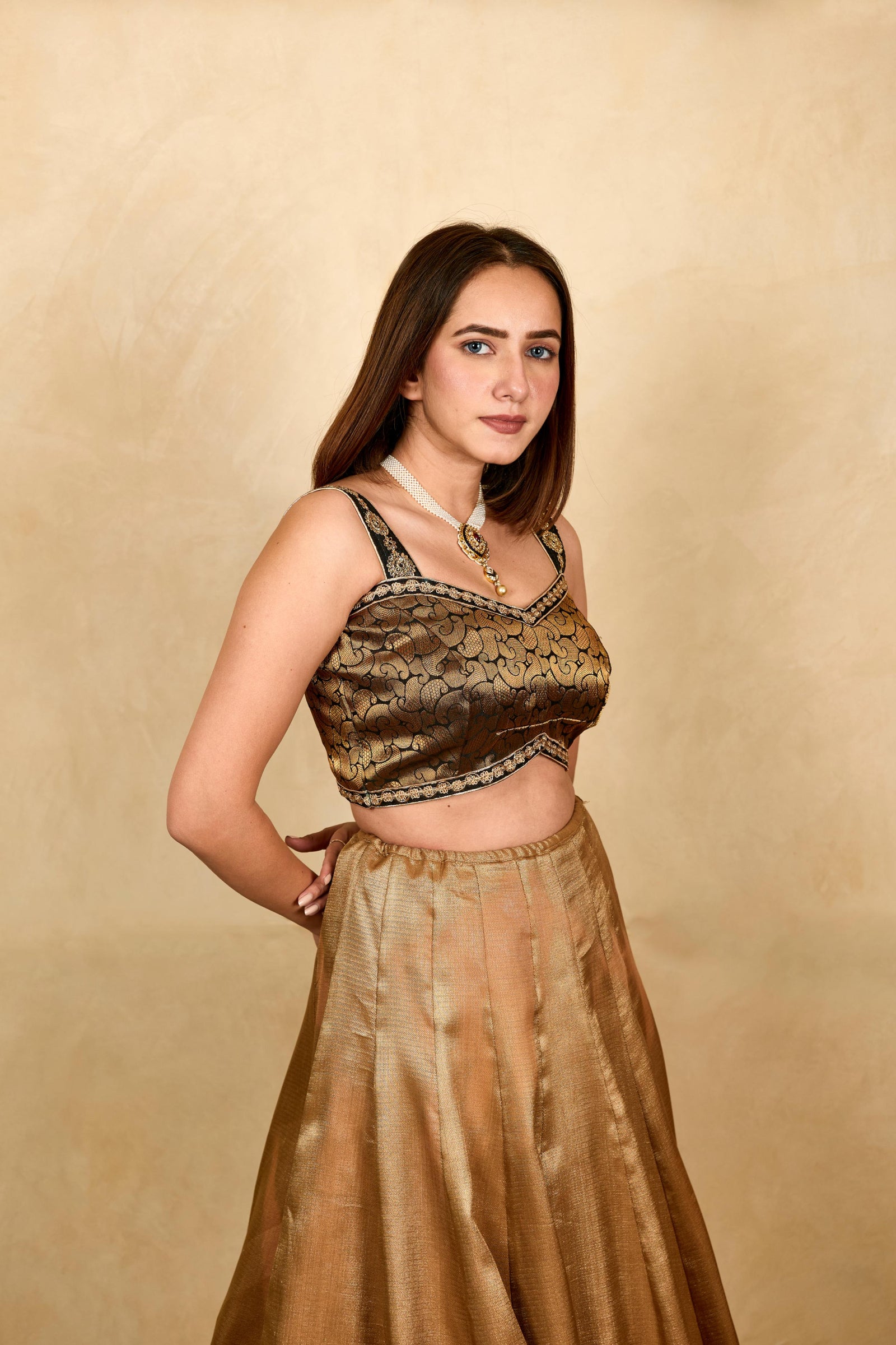 Black Banarasi silk sleeveless blouse
