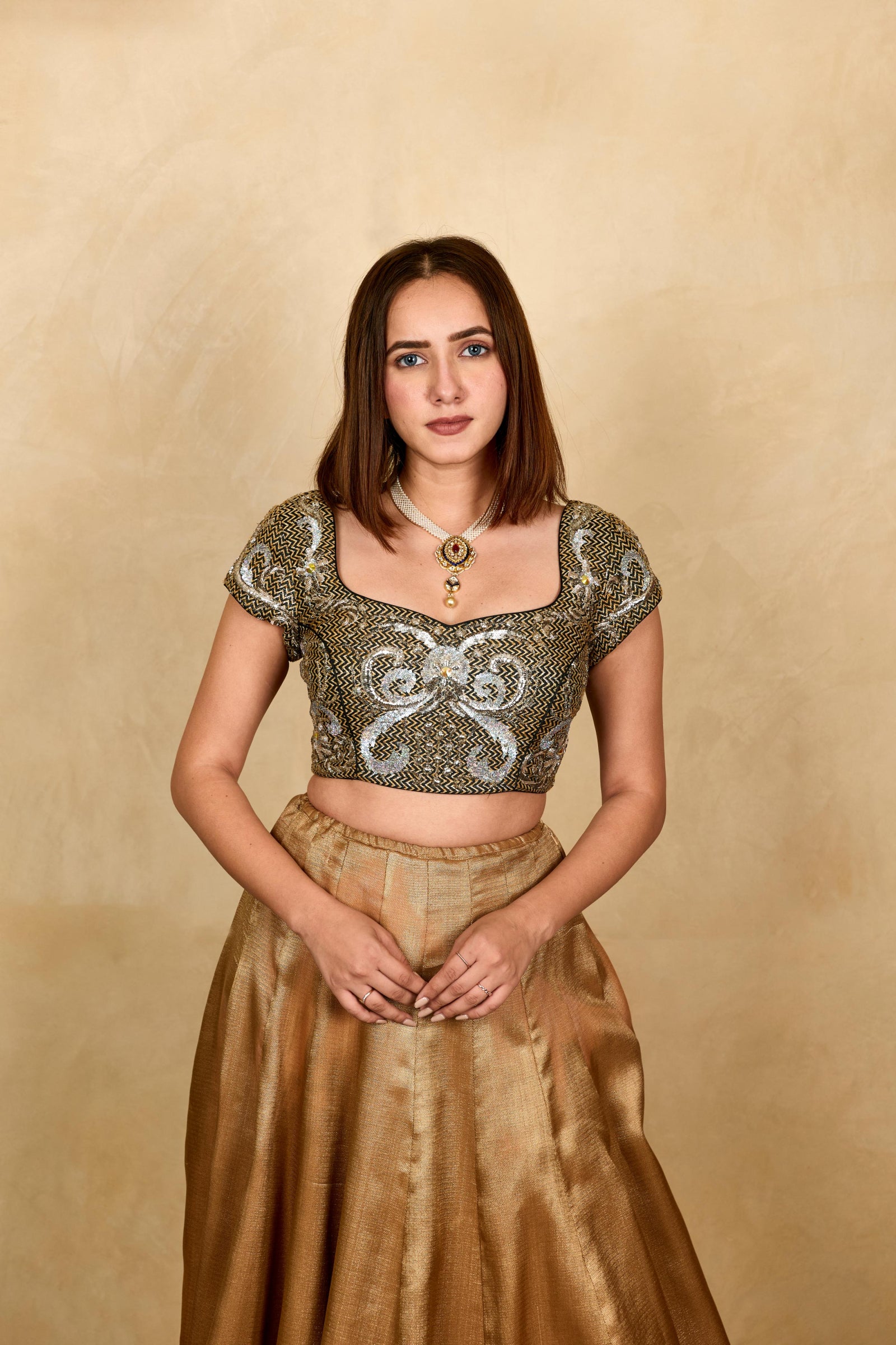 Black and silver Banarasi silk blouse