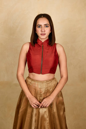 Rust high neck silk blouse
