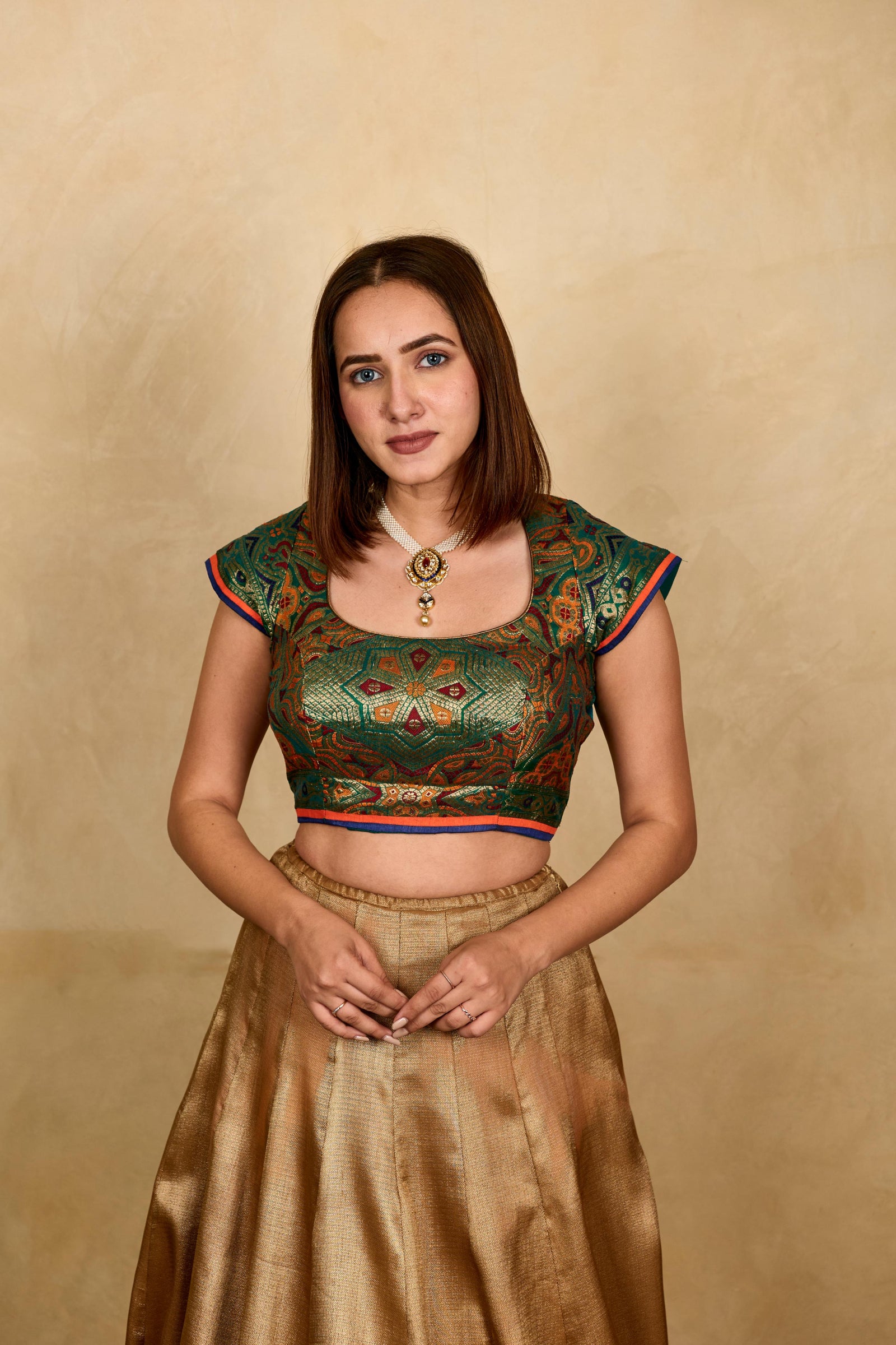 Multi coloured Bandhni weave silk blouse