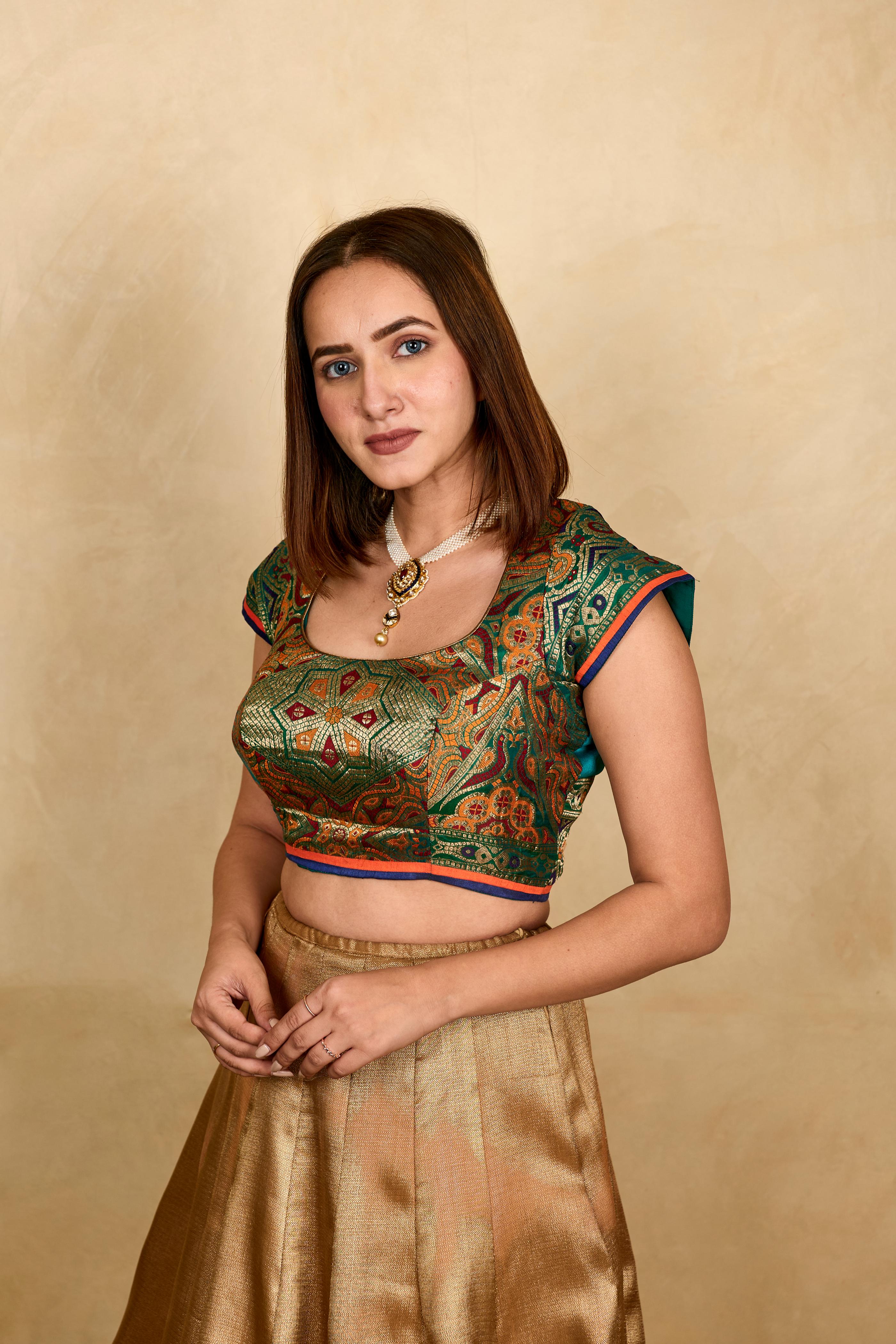 Multi coloured Bandhni weave silk blouse