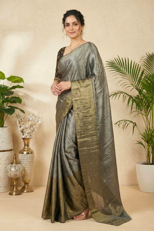 Metallic Grey Soft Tissue Saree