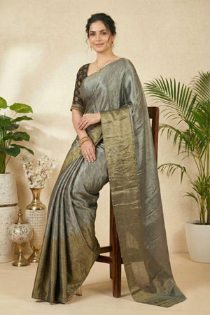 Metallic Grey Soft Tissue Saree