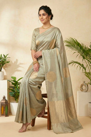 Sage Green Polka Dot Soft Silk Saree