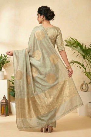 Sage Green Polka Dot Soft Silk Saree