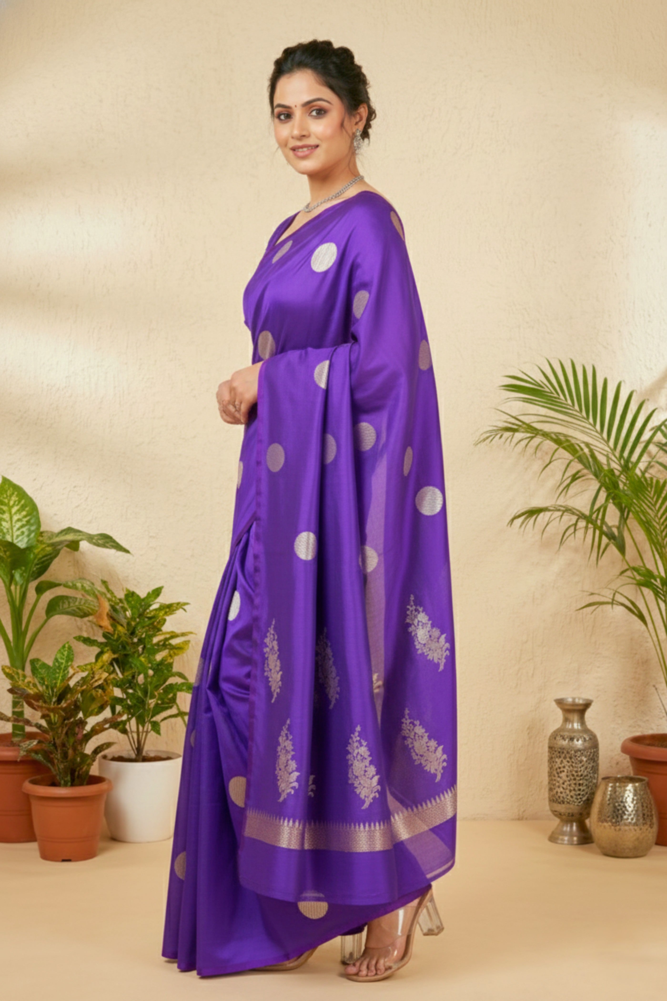 Royal Purple Polka Dot Soft Silk Saree