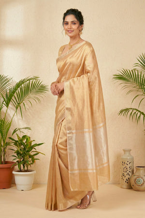 Luminous Champagne Gold Pure Tissue Silk Saree
