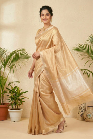 Luminous Champagne Gold Pure Tissue Silk Saree