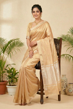 Luminous Champagne Gold Pure Tissue Silk Saree