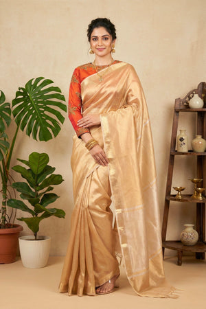 Luminous Champagne Gold Pure Tissue Silk Saree