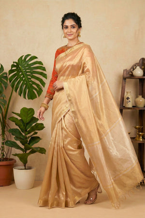 Luminous Champagne Gold Pure Tissue Silk Saree