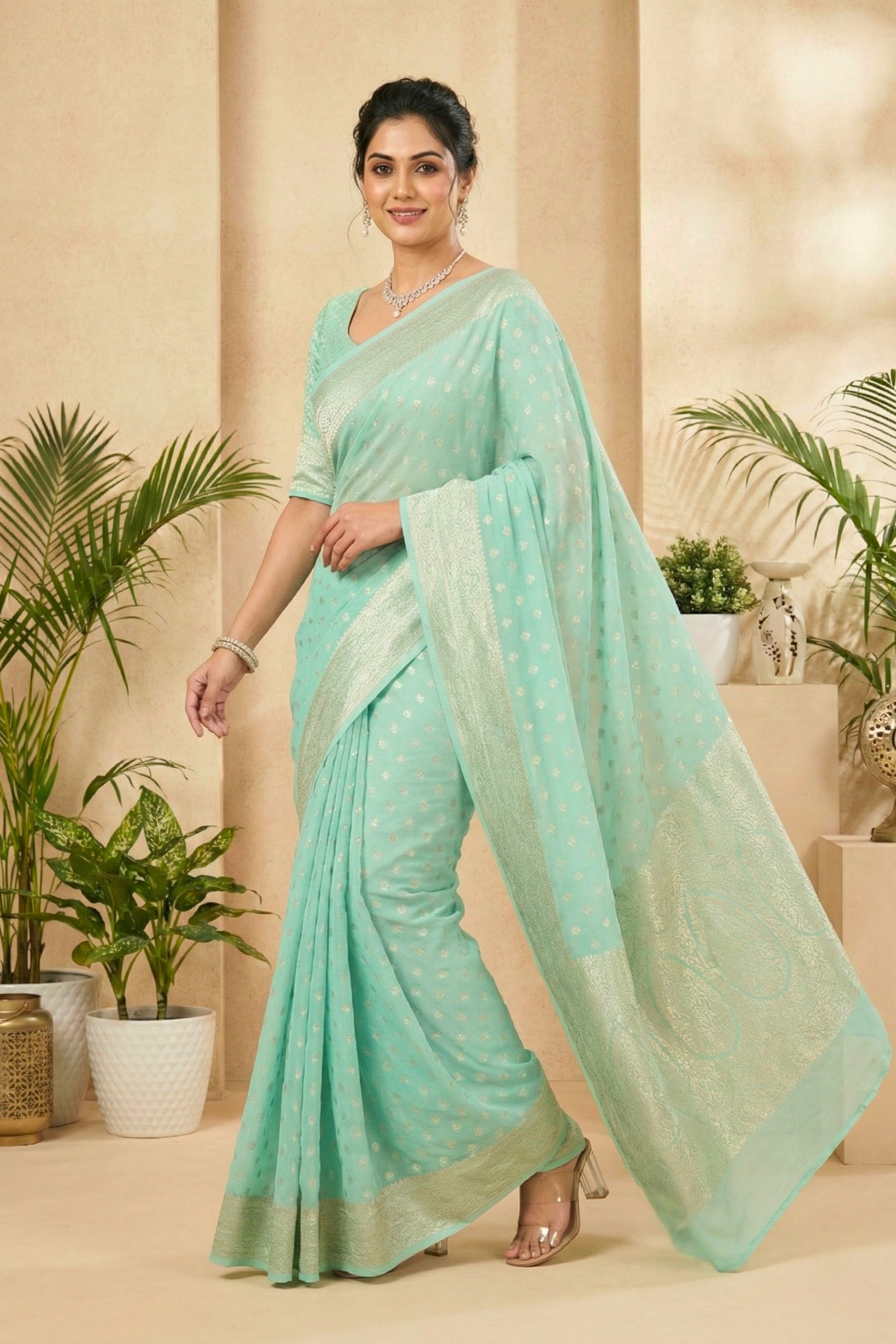 Serene Aqua Blue Georgette Saree