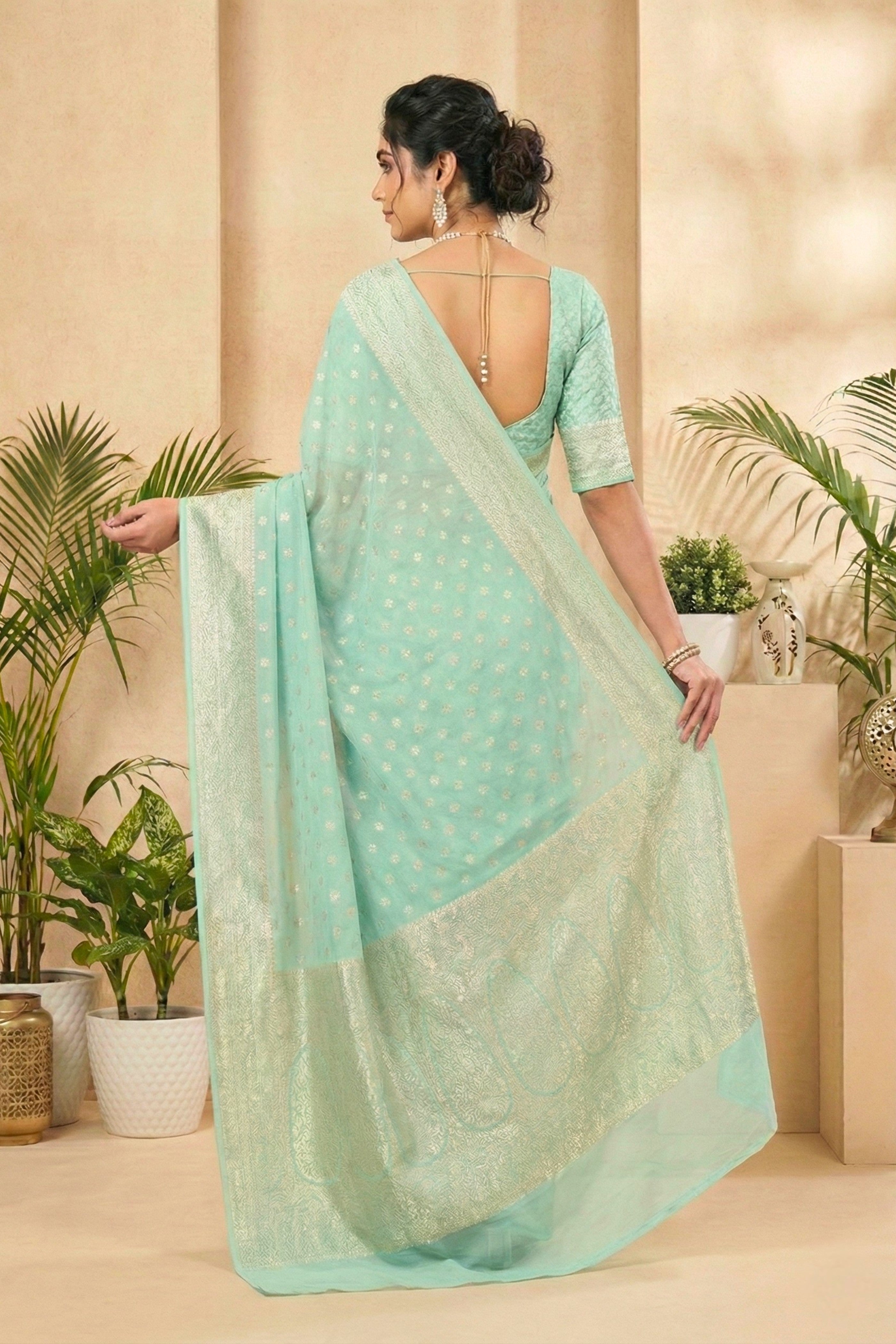 Serene Aqua Blue Georgette Saree