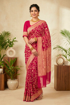 Fuchsia Pink Georgette Saree