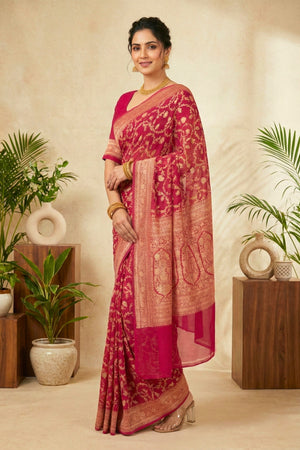 Fuchsia Pink Georgette Saree