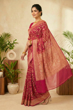 Fuchsia Pink Georgette Saree