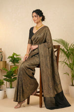 Jet Black and Antique Gold Crepe Saree