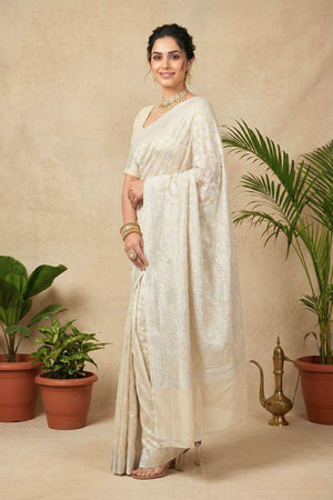 Ivory Cream Banarasi Georgette Saree