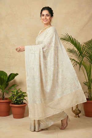 Ivory Cream Banarasi Georgette Saree