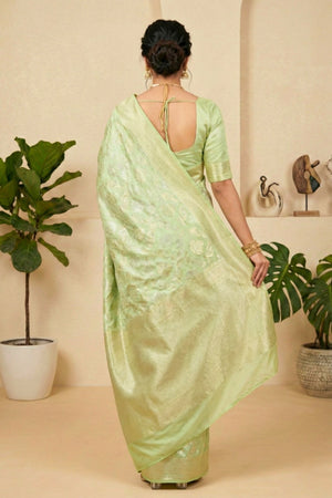 Ethereal Pastel Mint Green Soft Silk Saree with Floral Weaves