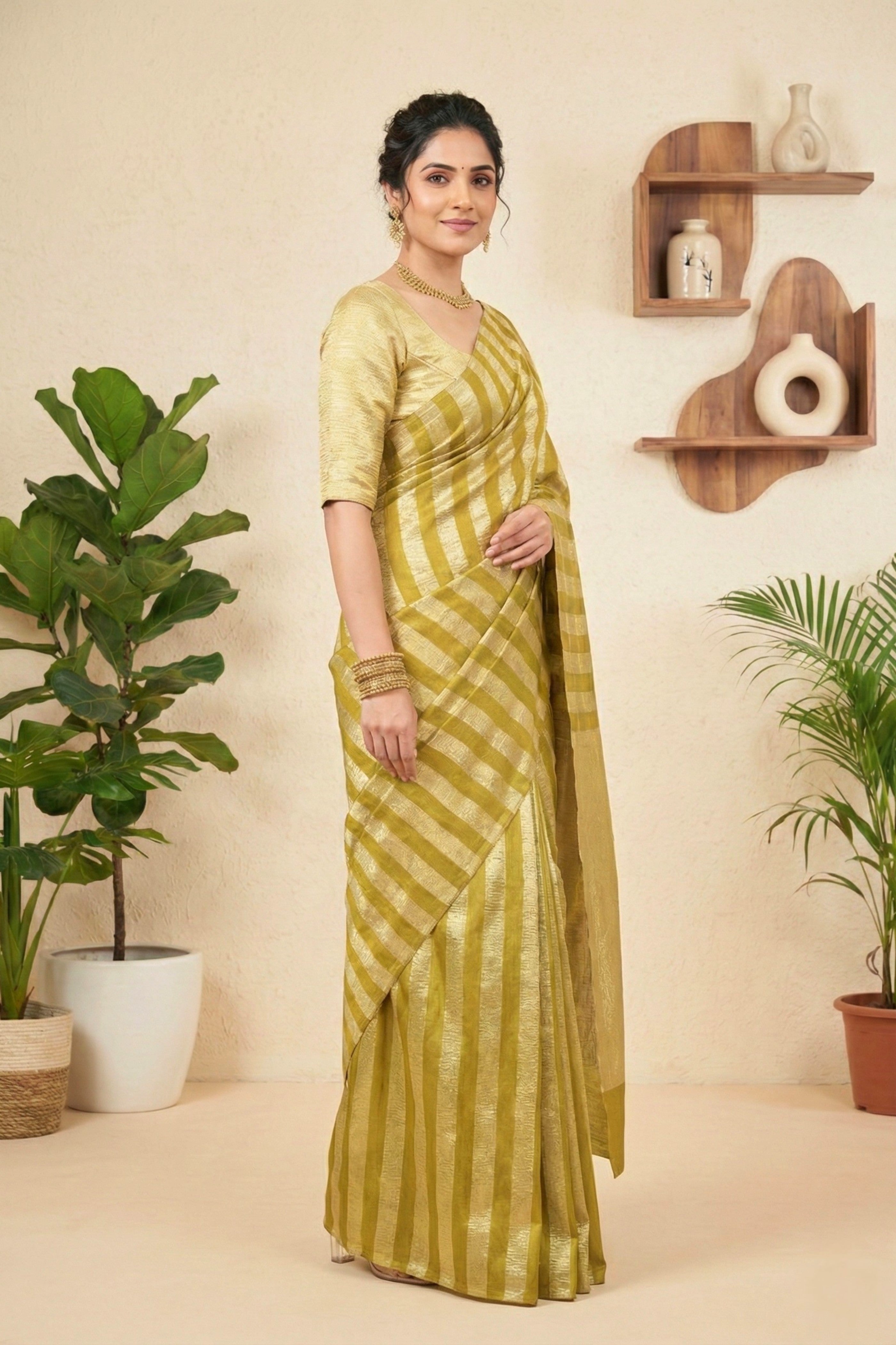 Olive Gold Moonga Silk Saree