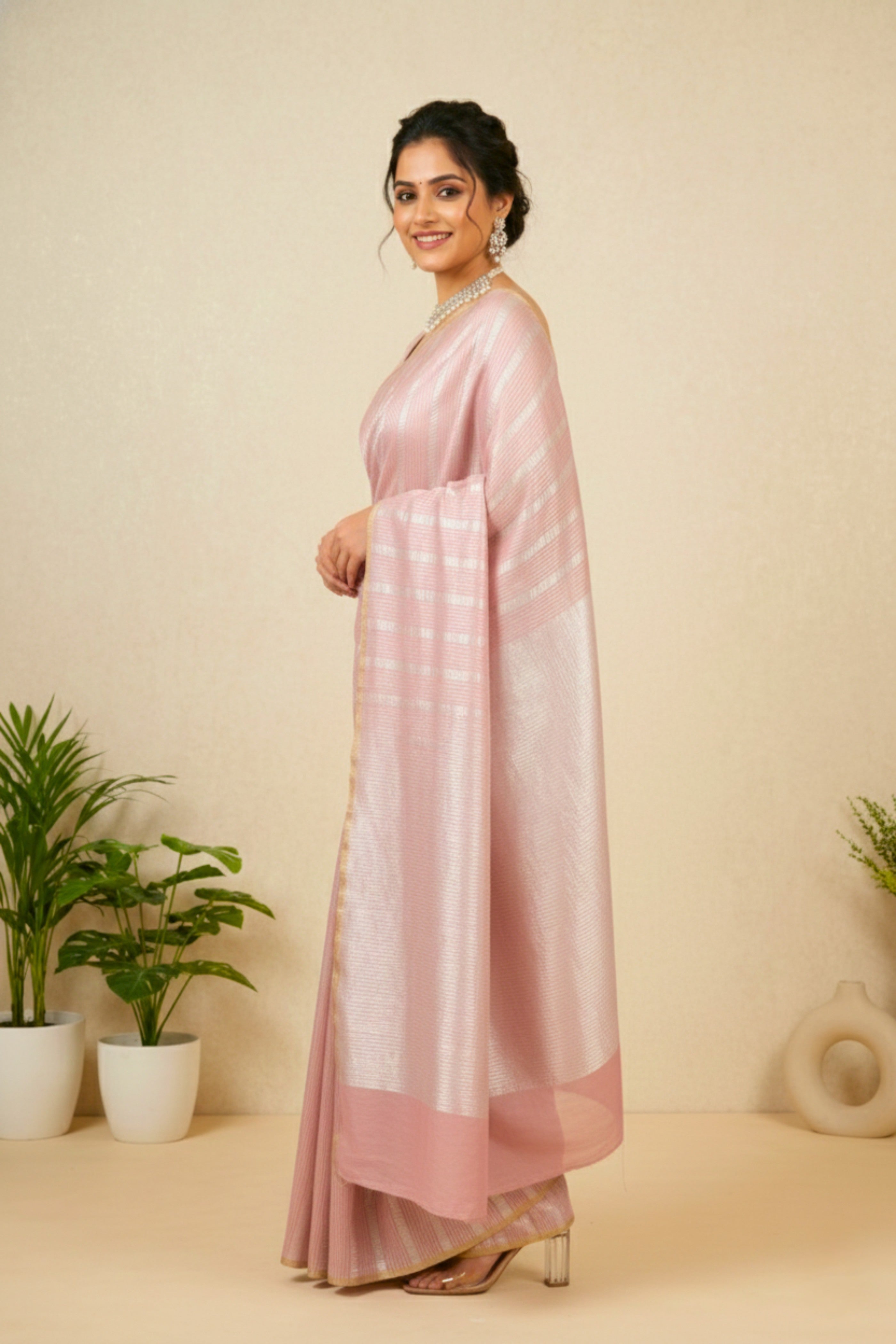 Dusty Rose Moonga Silk Saree