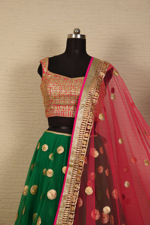 Green and rani pink gota lehenga